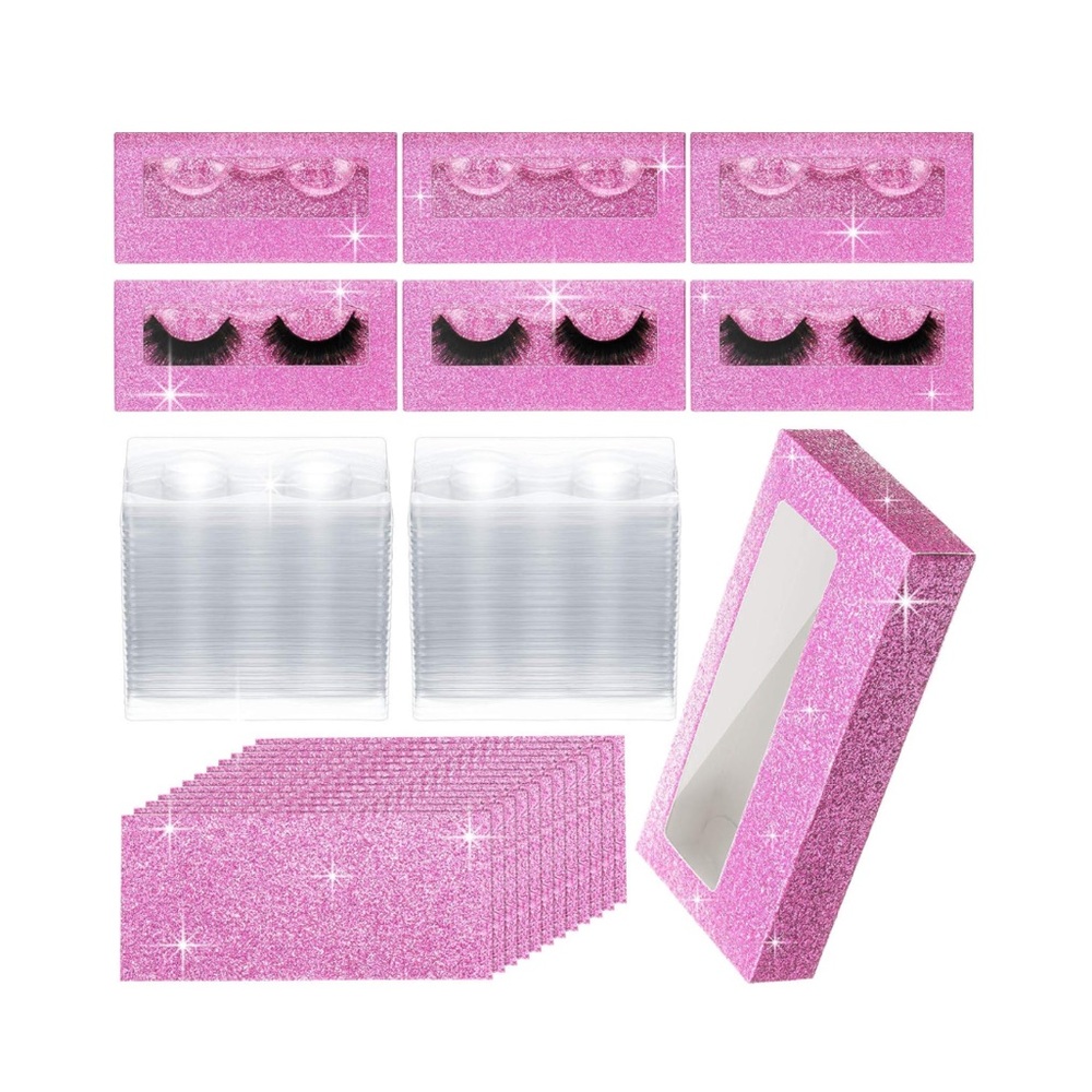 50 Sets Empty Eyelash‎ Case Set- 50 box, 50 tray- Pink